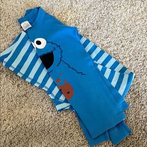 Hanna Andersson Blue Striped Cookie Monster Pajama Set